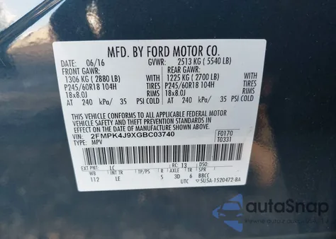 2016 Ford Edge Sel from USA, damaged, VIN 2FMPK4J9XGBC03740